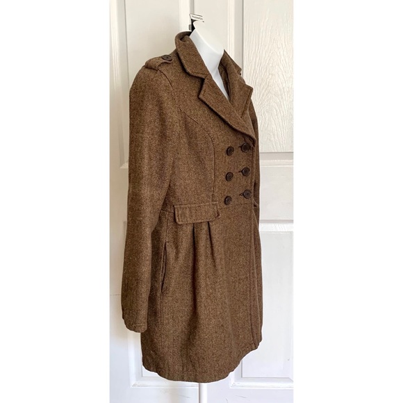 HERITAGE 1981 Tweed Coat Jacket Double Breasted Brown Size S. - Picture 5 of 14